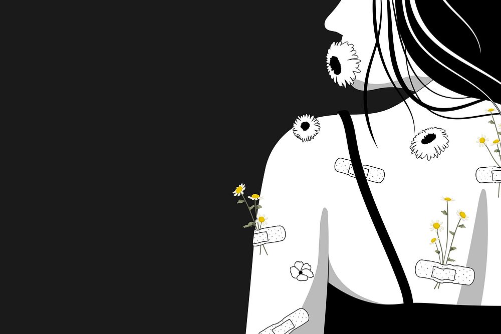 Woman and mental health background, feminine illustration design psd
