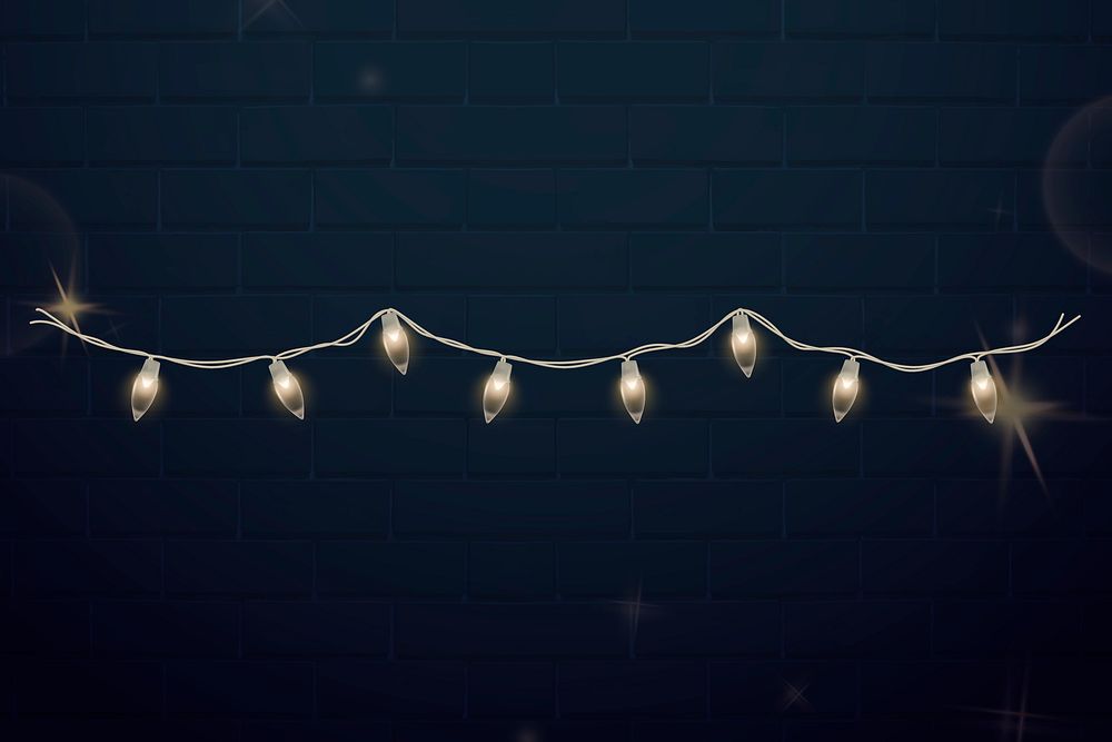 Fairy lights clipart, festive design, black background psd