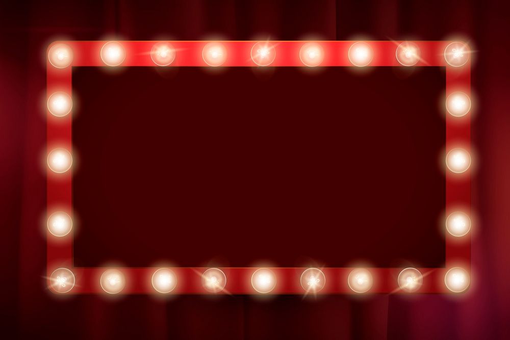 Cinema frame, light bulb, red square design vector