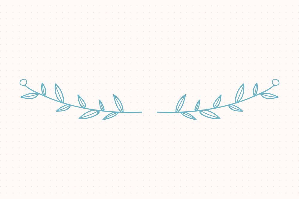 Hand drawn blue laurel divider, paper background vector