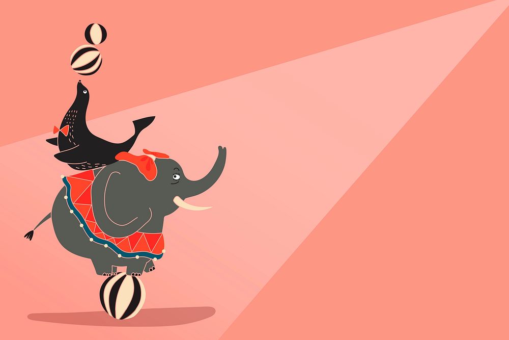 Circus background, elephant and seal on balance ball illustration design 