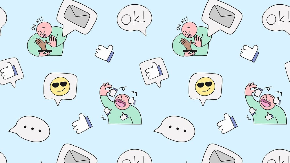 Social media doodle computer wallpaper, emoticon doodle pattern background