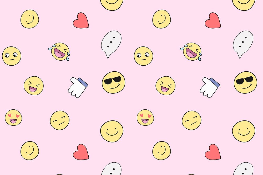 Pink pattern background, emoticon doodle