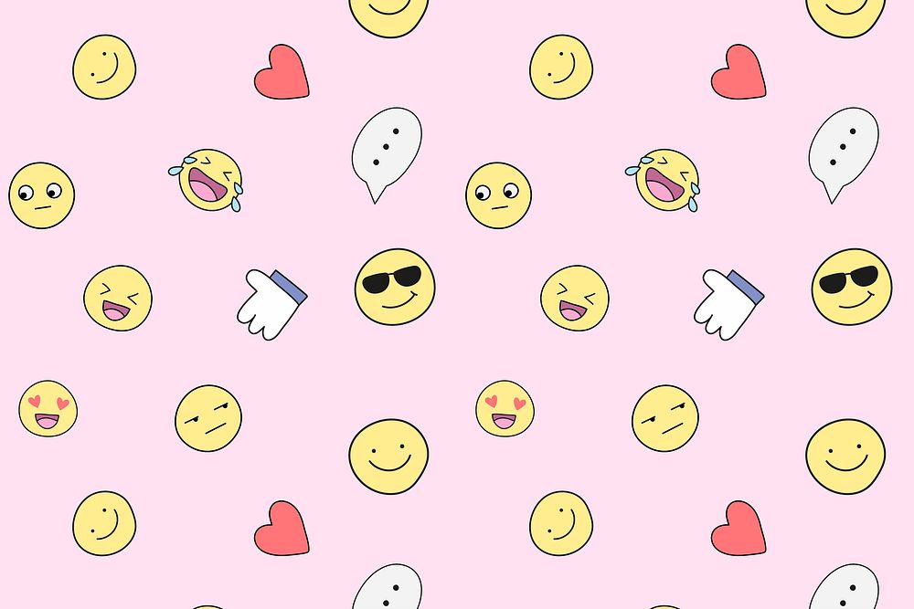 Pink pattern background, emoticon doodle psd