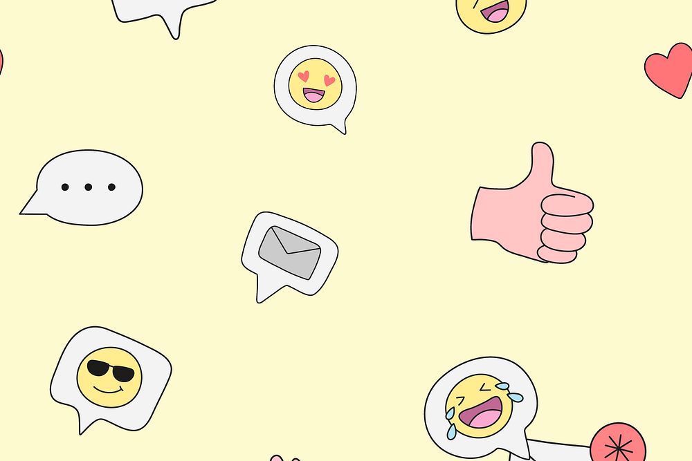 Cute pattern background, emoticon doodle psd