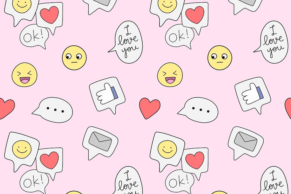 Pink pattern background, emoticon doodle psd