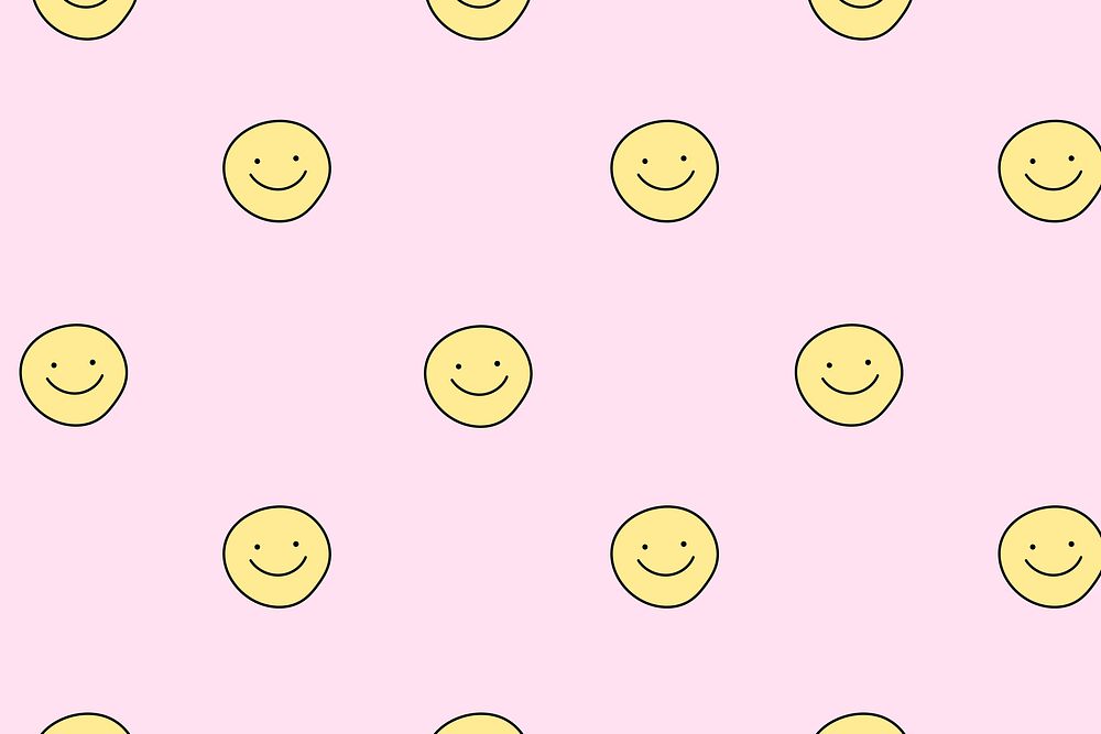 Smiling face pattern background, cute doodle, seamless design vector