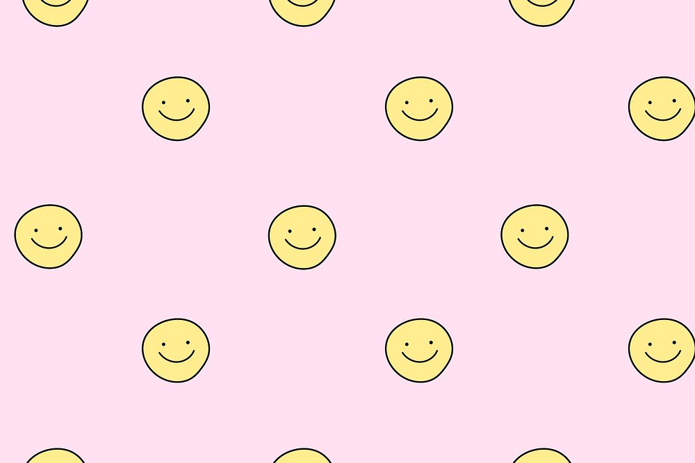 Smiling face pattern background, cute doodle psd