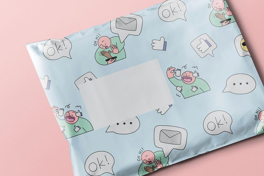 Emoticon pattern parcel bag, cute packaging with design space