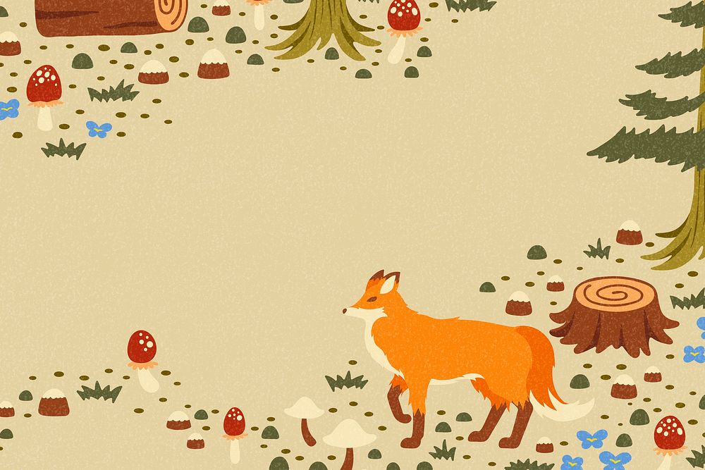 Fox frame background, cute animal cartoon psd