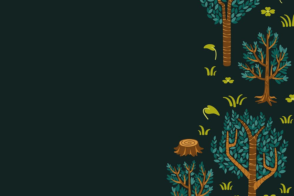 Forest border, black background, aesthetic nature illustration vector