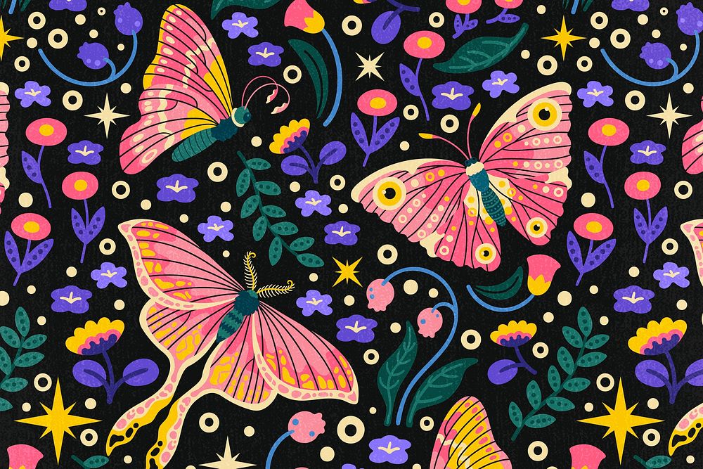 Colorful butterfly pattern background, animal illustration psd