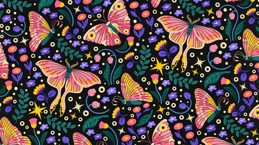 Butterfly pattern HD wallpaper, cute fairytale animal cartoon design