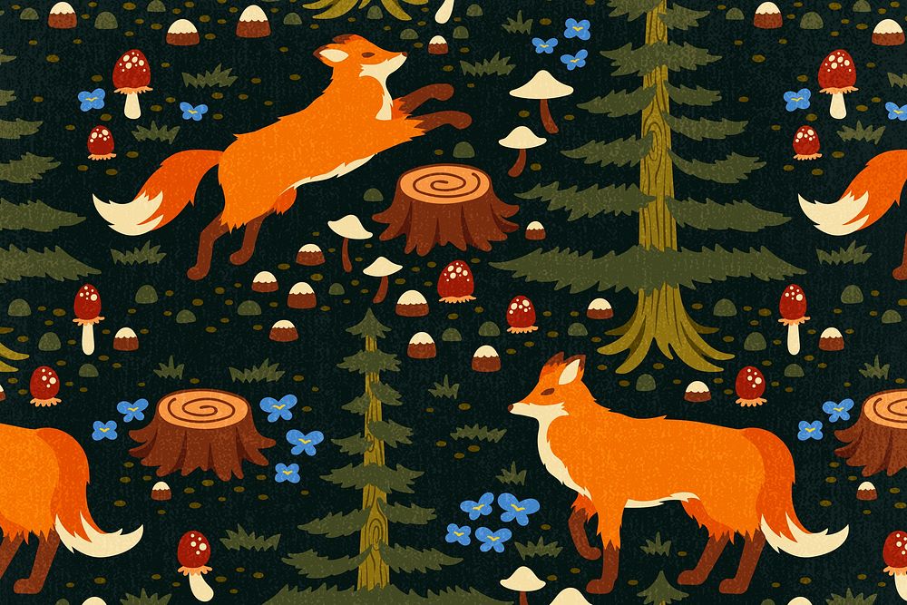 Colorful fox pattern background, animal illustration psd