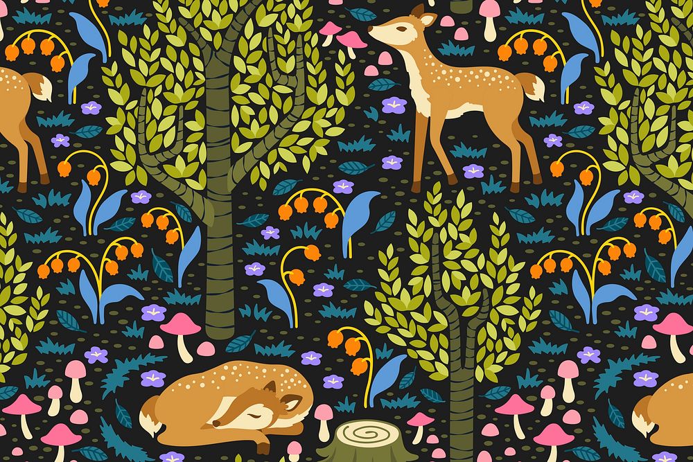Colorful deer seamless pattern background, fairytale animal illustration vector