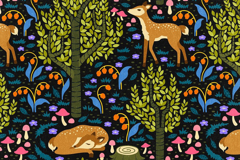 Aesthetic deer pattern background, nature illustration