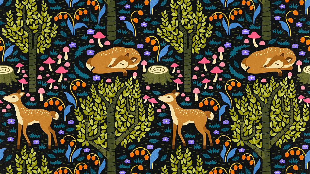 Deer pattern computer wallpaper, cute fairytale animal cartoon design