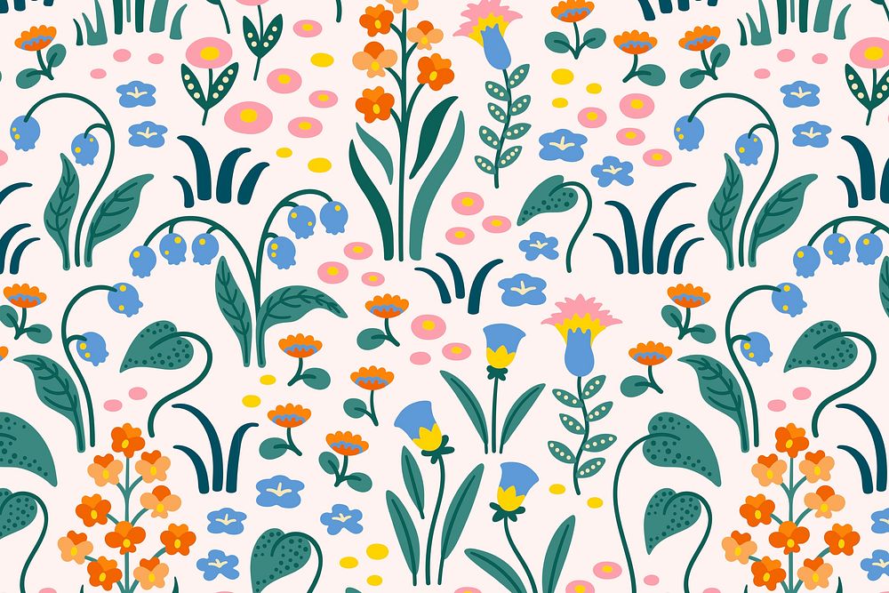 Vintage flower seamless pattern background, fairytale nature illustration vector