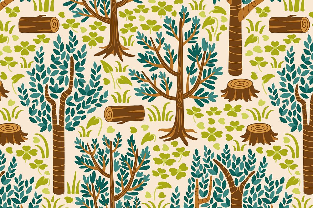 Forest seamless pattern background, fairytale nature illustration vector