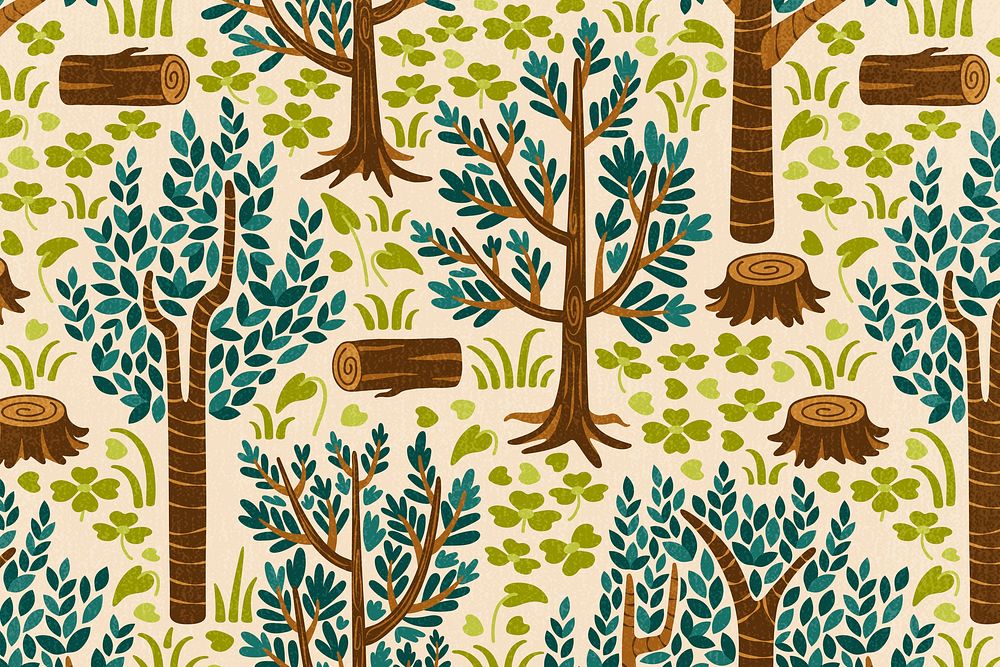 Forest pattern background, nature illustration psd