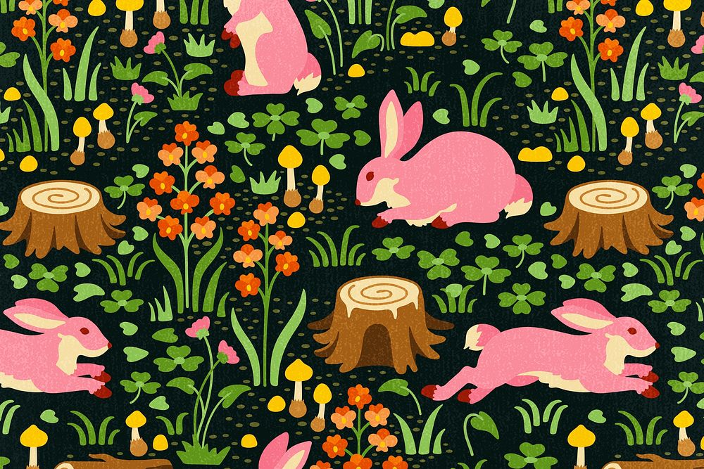 Aesthetic rabbit pattern background, animal illustration psd