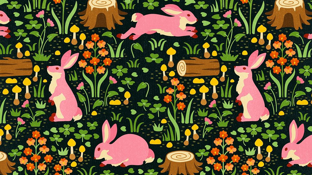 Fairytale forest pattern HD wallpaper, cute fairytale animal cartoon design