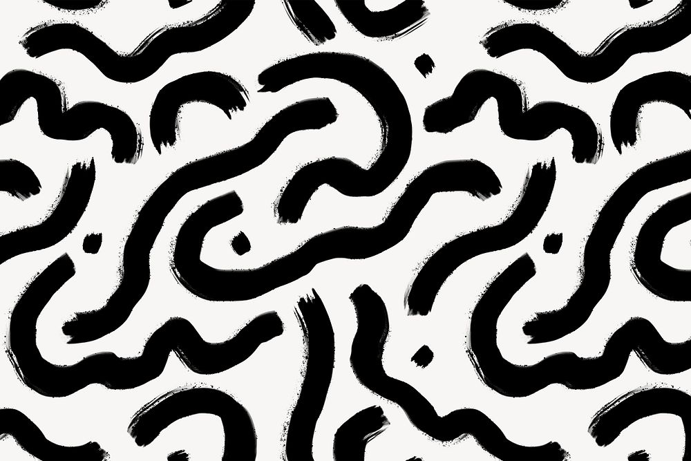 Abstract squiggle brush strokes pattern background, black design psd
