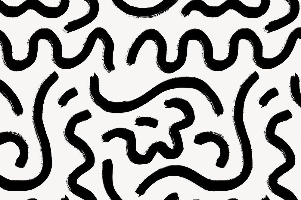Memphis squiggle pattern background, black design psd
