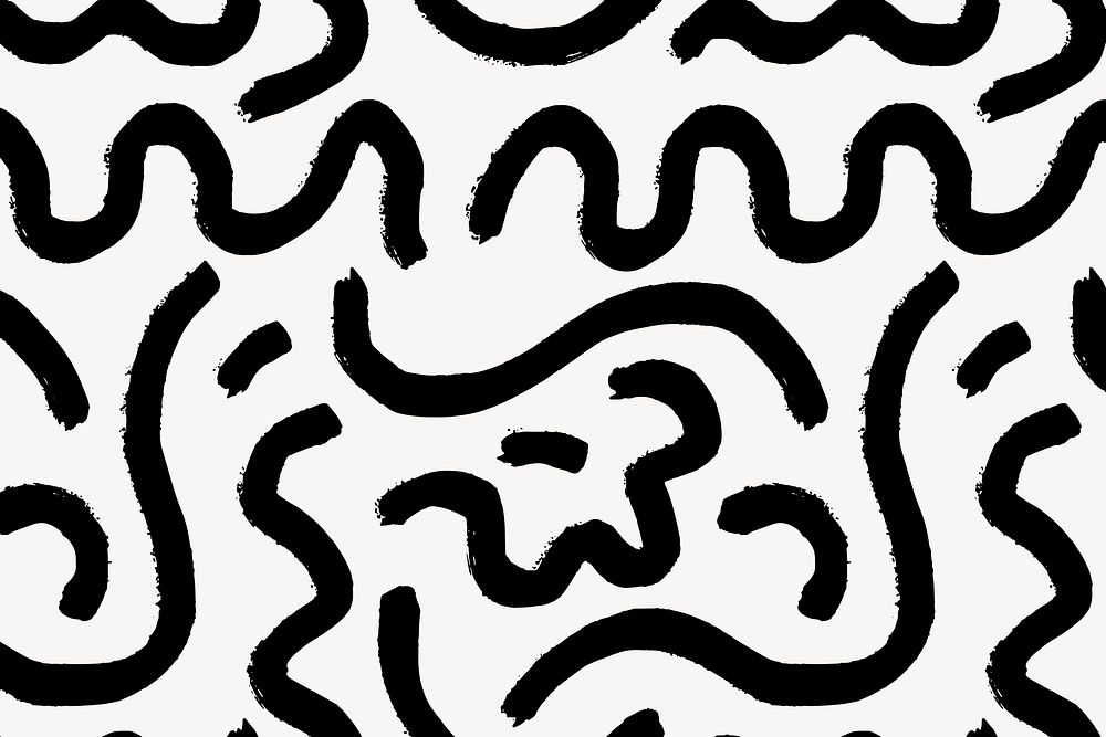 Abstract squiggle brush strokes pattern background, black design vector