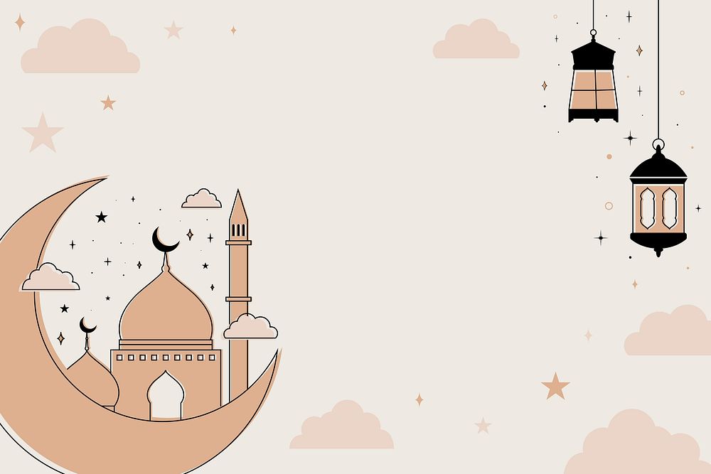 Brown Eid Mubarak social media banner, aesthetic celebration design