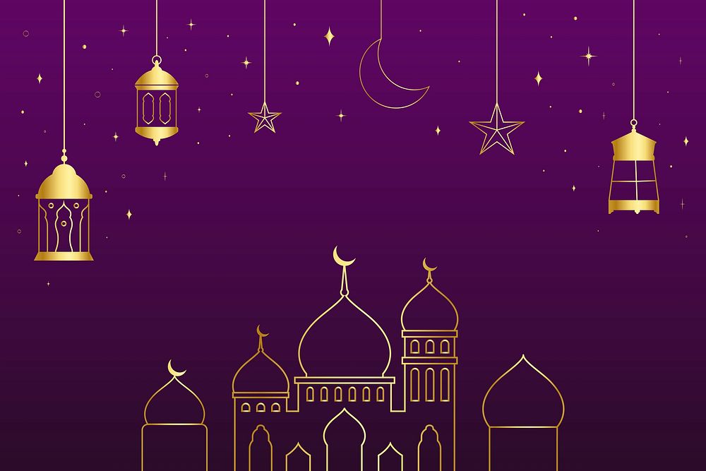 Golden Ramadan social media banner on dark purple background