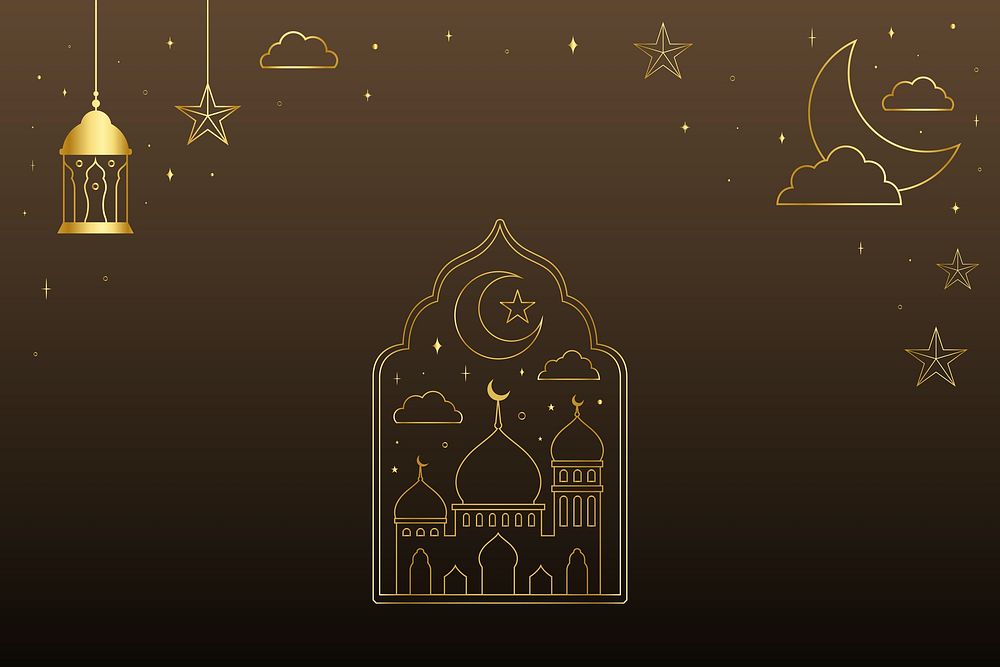 Luxurious Ramadan social media banner line art on dark tone background vector