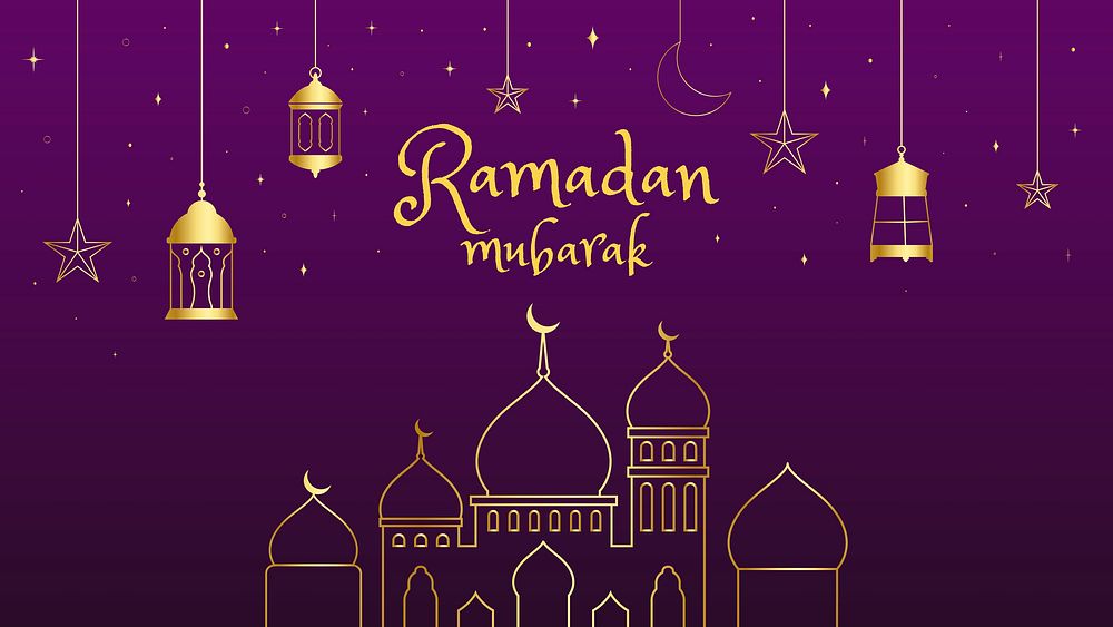 Ramadan Mubarak template HD wallpaper, golden line art vector