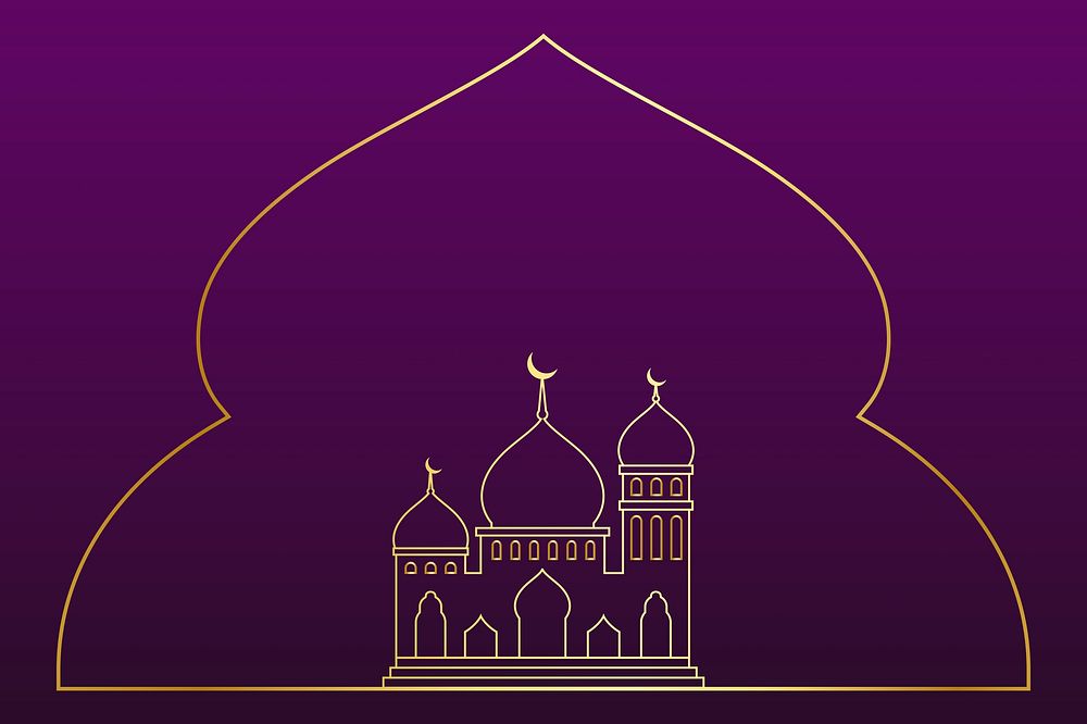 Luxurious Ramadan social media banner line art on dark purple background vector