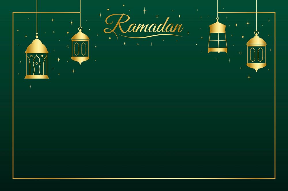 Golden Ramadan background line art on dark green background psd