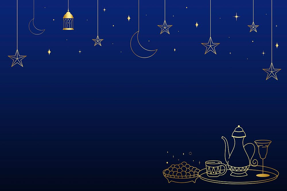 Golden Ramadan social media banner on dark blue background