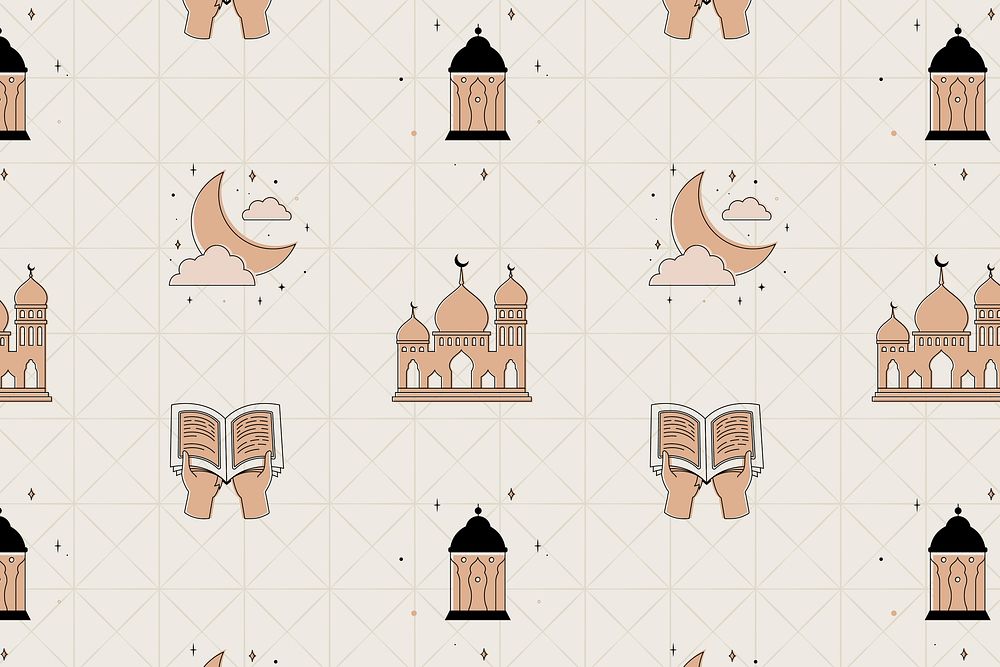 Ramadan social media banner, aesthetic earth brown pattern design vector