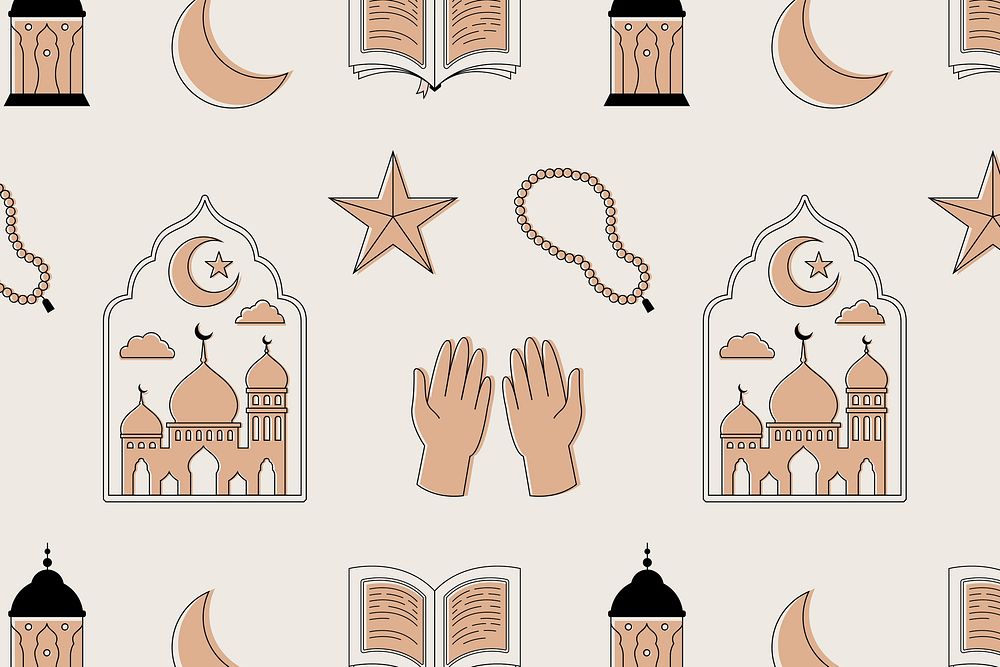 Aesthetic Ramadan pattern background, flat brown earth tone design