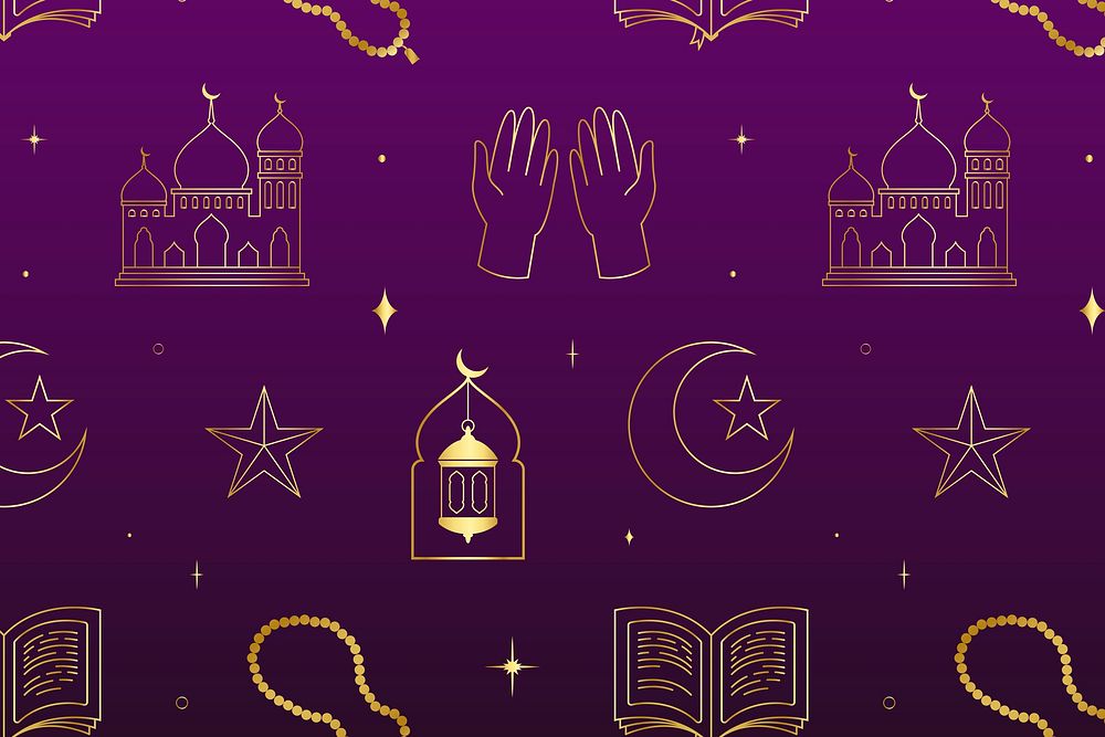 Aesthetic Ramadan background, golden pattern line art psd