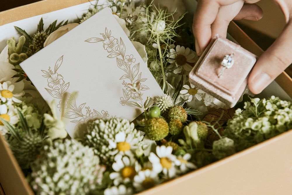 Wedding card in flower box with design space