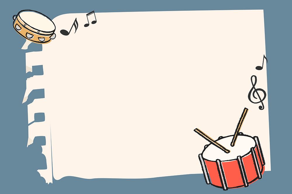 Cute doodle frame background, music, snare drum