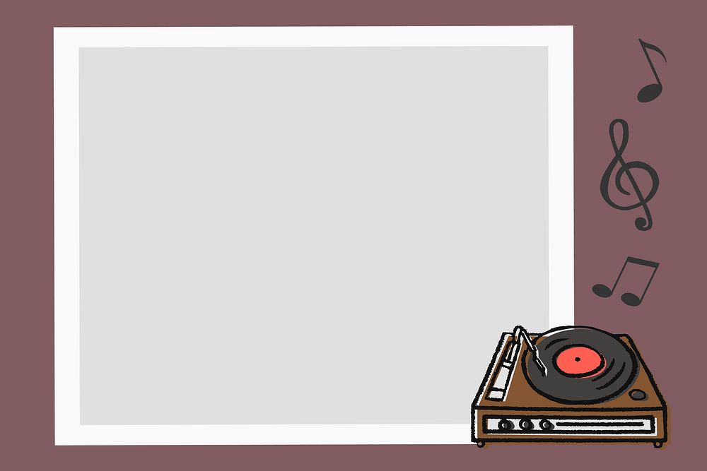 Record player frame background, music doodle aesthetic psd