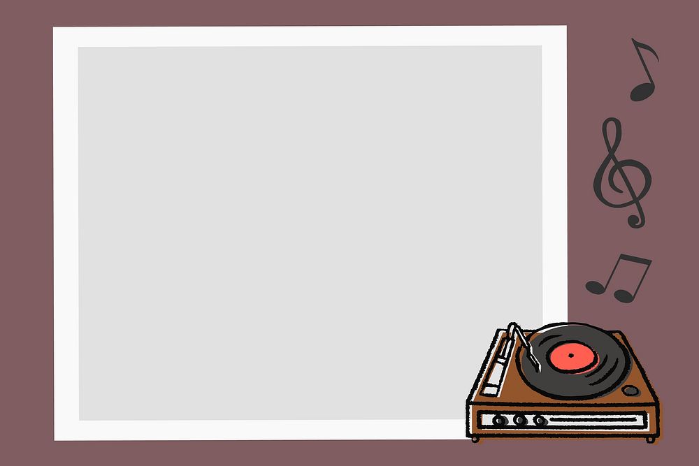 Record player frame background, music doodle aesthetic vector