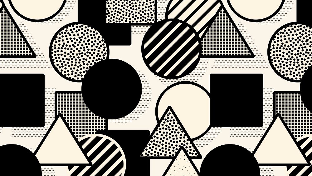Memphis pattern desktop wallpaper, aesthetic black design