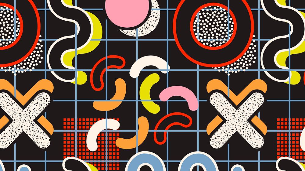 Memphis pattern desktop wallpaper, colorful doodle design
