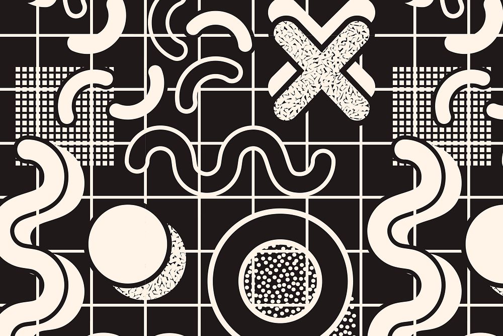 Memphis background pattern, black doodle design
