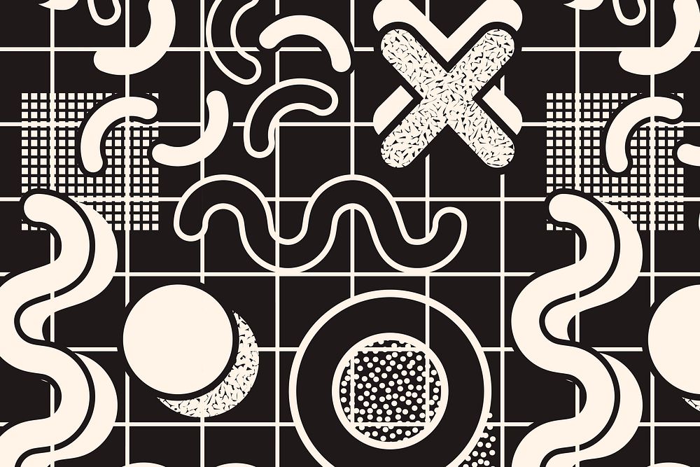 Memphis seamless pattern background, aesthetic black design psd
