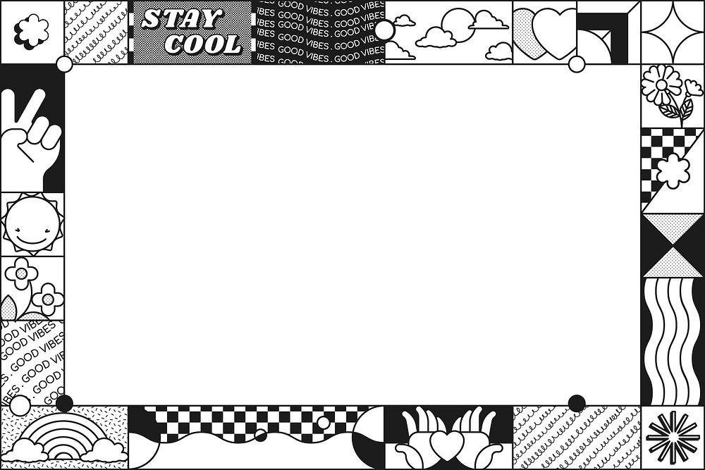 90's frame background, cool b&w pattern border vector