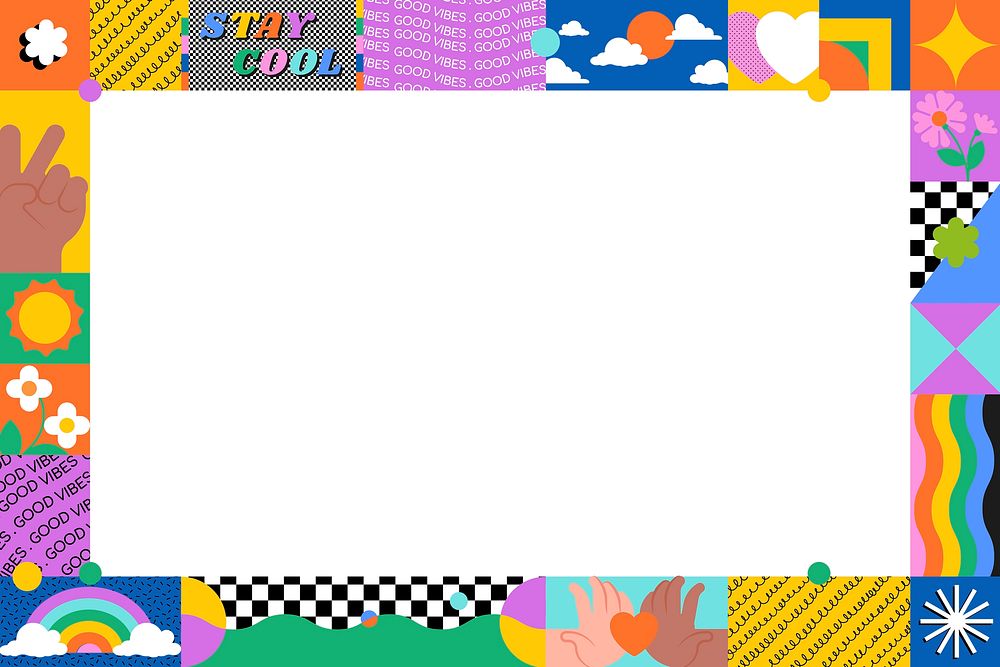 90's funky frame background, cool colorful border psd