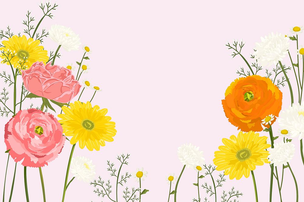 Aesthetic spring background, colorful flower border vector